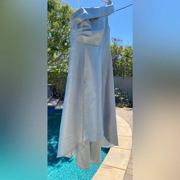 Adrianna Papell Sage 🍃Hi Lo Off Shoulder TEA LENGTH Gown w/ POCKETS - Picture 5 of 12